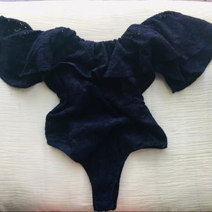 Black stretch volant eyelet bodysuit M